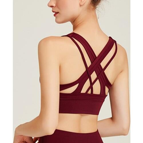 New Fitness Sports Bra Breathable High Elastic Cross Back Gathered Vest Women Running Fitness Yoga Suit Underwear Tops Female