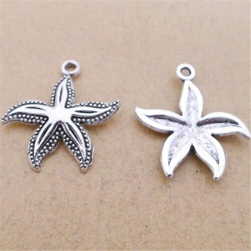 BULK 30 Zinc Alloy Adorable Beach Starfish Charms Antique Silver Plated Nautical Pendant Bracelet Making 19*25mm 1.4g