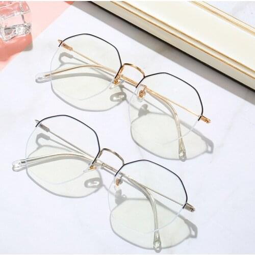 Anti blue Light Glasses frames Men Women Ultralight Metal Transparent Spectacle Brand Working Optical Round Half Glasses Frame