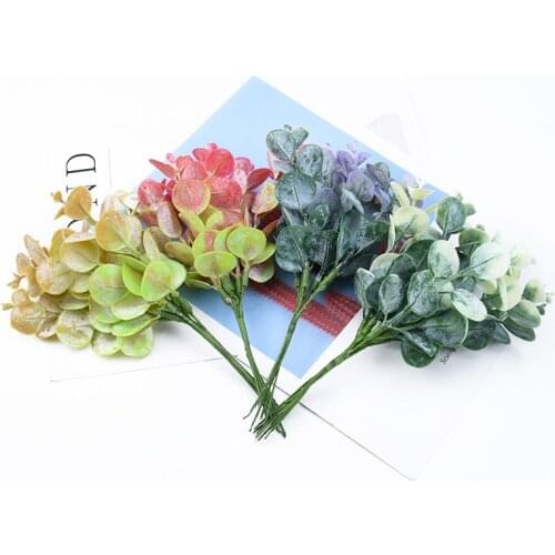 6 Pieces Eucalyptus leaves Plastic frosting vases for home decor cheap artificial plants christmas garland wedding bride brooch