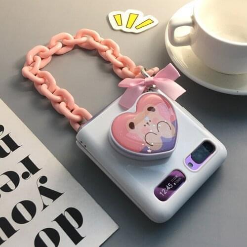 Suitable for Samsung zflip mobile phone case f7070 folding screen 5g cartoon cute girl heart hanging rope chain