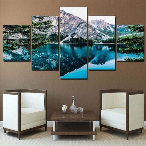 Posters and Prints 5 Piece Painting Wall Art Valley Lake Canvas Art Painting Wall Pictures For Living Room (No Frame)