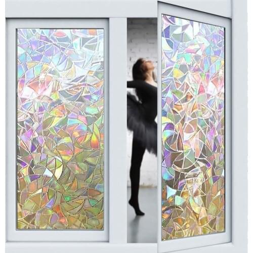 3D Rainbow Window Film Stained Glass Vinyl Static Non Adhesive Clings Privacy Heat Control Stickers for Home UV Protection