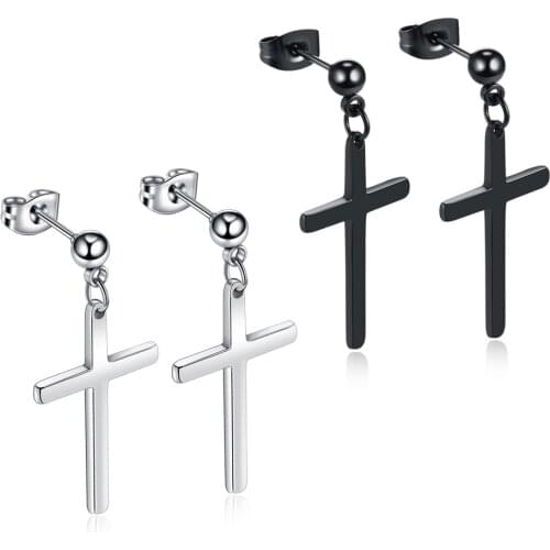 2pcs/lot New Cross Dangle Steel Ear Tragus Cartilage Helix Stud Bars Simple Stud Earrings Piercing For Men/Women Jewelry 20G