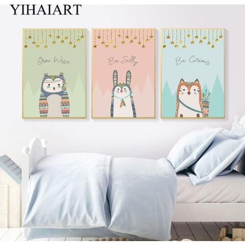 Nordic Kids Decoration Picture Tribal Woodland Animal Nursery Poster Wall Art Canvas Print Painting Baby Child Bedroom Decor