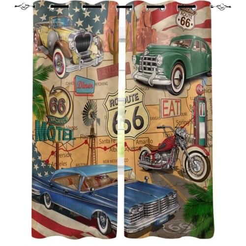 Retro Route 66 Poster Modern Blackout Curtains For Living Room Bedroom Window Treatment Blinds Drapes Kitchen Curtains