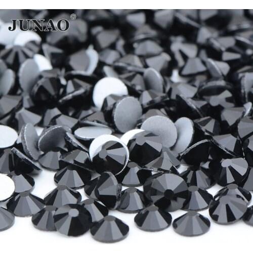 JUNAO SS 3 6 8 10 16 20 30 Black Glass Nail Rhinestones Diamond Flat Back Stones and Crystals Non Hotfix Glass Strass Beads