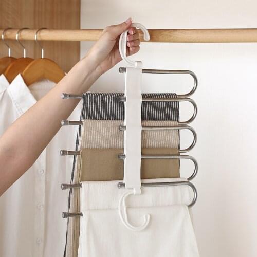 Telescopic folding multifunctional multi-layer pants hanger household magic pants clip wardrobe storage artifact pants hanger