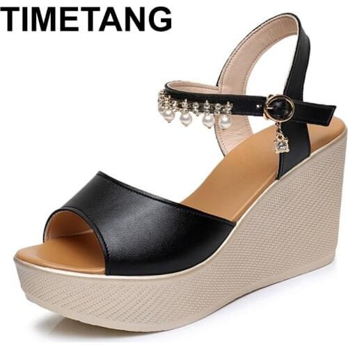 TIMETANGFashion Summer Shoes wedge sandals women High Heels Crystal Pearl Bridal Sandals Women Platform Sandals Feminina shoes