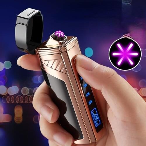 USB Rechargeable Cigarette Lighter Six Arc Cigar Cutter Power Digital Display Lighter Smoking Accessories for Weed Torch Lighter