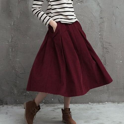 Literary fashion retro big swing A word tutu wild casual corduroy high waist skirts Spring and Autumn 2020 Womens thick skirt