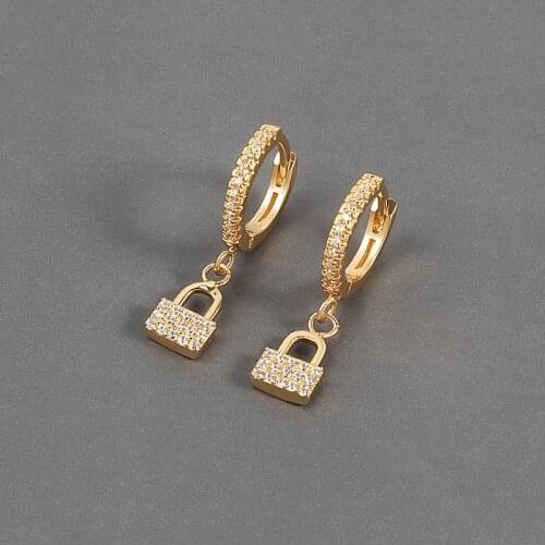 QMCOCO 925 Silver Zircon Lock Pendant Earrings INS Design Women New Style Trendy Elegant Party Jewelry For Woman Gifts