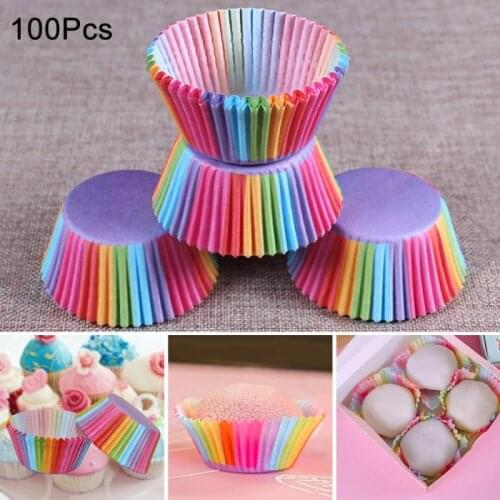 100 Pcs/Set Hot New Rainbow Paper Cupcake Liner Baking Muffin Cake Cup Case for Party FBE3