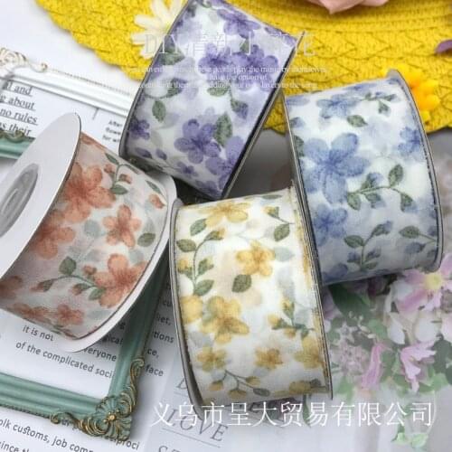 5yards 4cm Floral Printed Chiffon Ribbon for DIY Craft Gift Wrapping Hair Bowknot Ribbon Clothing Dress Trims