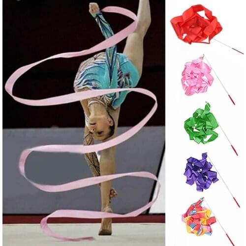 80% Hot Sale 4M Colorful Gym Training Professional Gym Ribbons Dance Ribbon Art Gymnastic Ballet Streamer Twirling Rod Stick