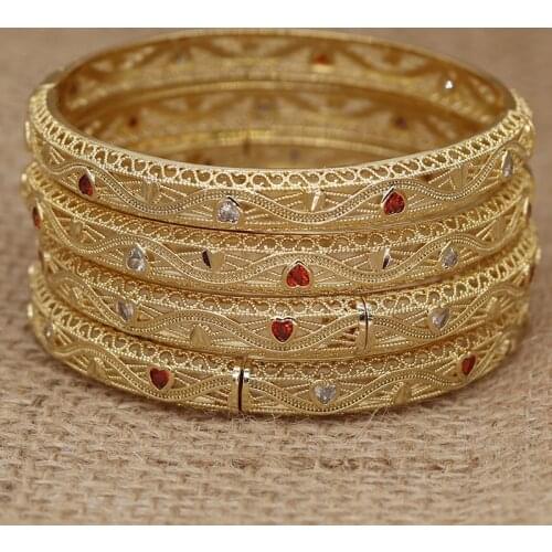 Dubai Bangles For Women Saudi Arabia Bracelets Africa 4pcs/lot Trendy Girl With rhinestones Jewelry Habesha Indian Bride Gift