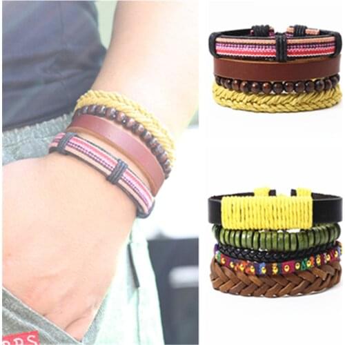Yellow Braided Hip hop Punk Charm Handmade Woven Leather Men Bracelets Women Vintage Bangle Male Homme Men Jewelry Accessories