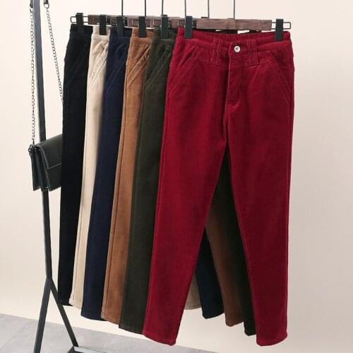 Corduroy pants women loose plus size high waist trousers women Straight pants Mom plus cashmere thick women pants for women