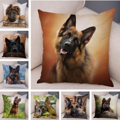 German Shepherd Pillowcase Decor Pet Animal Brave Dog Cushion Cover Soft Plush Pillow Case for Sofa Home Children Room 45x45cm