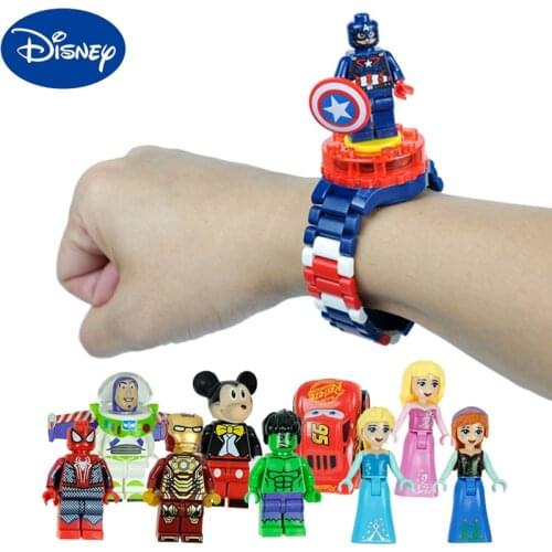 Disney Marvel Frozen Toy Story Mickey Cars Watch Cartoon Anime Figure Spiderman Iron Man Rotatable Creative Assembled Toy Watch