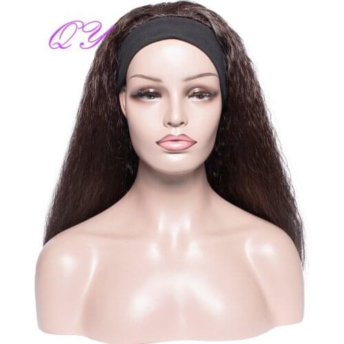 QY Hair Long Hair Headband Wigs Yaki Straight Synthetic Wigs for Women Black Wrap Hair Wigs Brown Color
