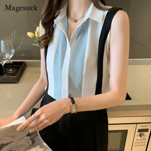 Cardigan 2021 New Summer Vest Shirt Women Sleeveless Chiffon Shirt Fashion Striped Shirts Lady Tops Blusas Casaul Clothes 13923