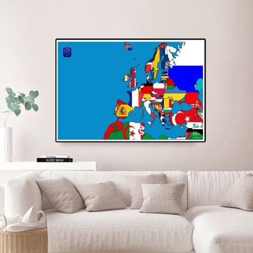 90*60cm The Europe Map Vintage Canvas Painting Wall Art poster Office Living Room Home Decoration School Supplies