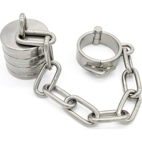 Stainless Steel Penis Ring Long Chain Heavy Pendant Weight Training Ball Stretcher Chastity Cbt BDSM Cock Ring Sex Toys For Men