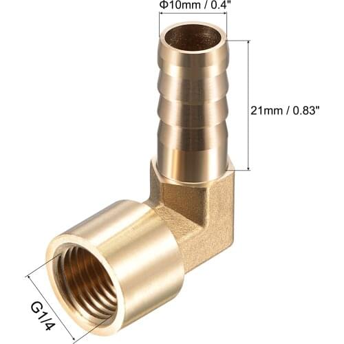 Uxcell Brass Hose Barb Fitting Elbow 10mm x G1/4 Female Pipe Connector