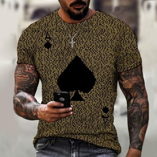 2021 best-selling hot-selling 3D printing mens T-shirt T-shirt street fashion poker pattern oversized