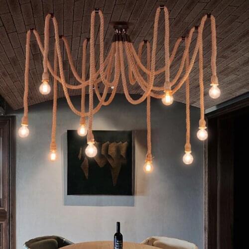 Hemp Rope chandelier For Shopping mall LED salon lighting ceiling spider chandelier Lamp 6 10 Lights vintage chadnelier