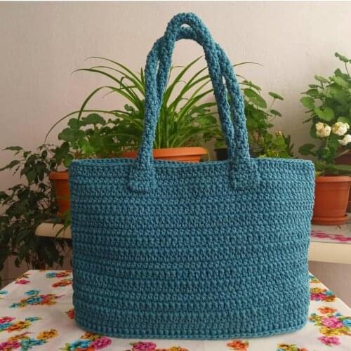Mavi Omuz Çanta Dokuma Çanta Kadınlar için El Yapımı