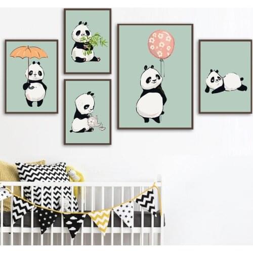 Cute Cartoon Panda Bamboo Balloon Nursery Nordic Posters And Prints Wall Art Canvas Painting Wall Pictures Baby Kids Room Decor