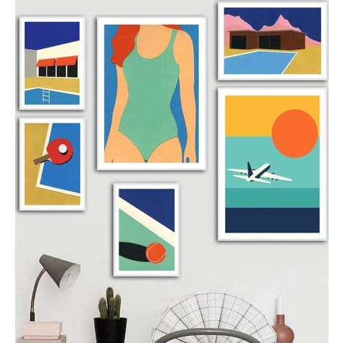 Cartoon California Swimsuit Posters Canvas Painting Wall Art Aircraft Arizona Tennis Picture Nordic Prints Bedroom Home Decor