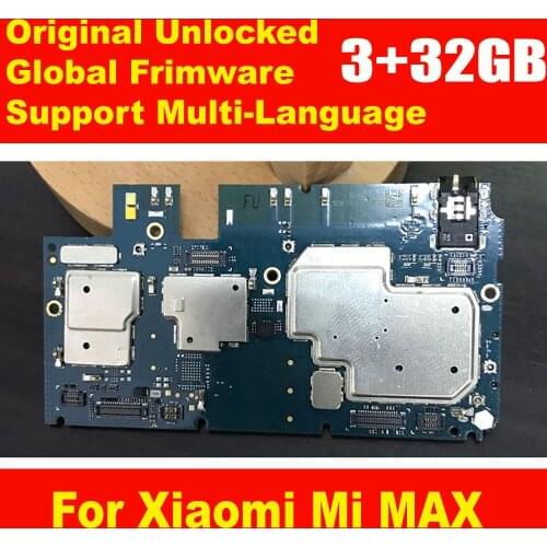Original Unlocked MainBoard For Xiaomi mi MAX 32GB ROM MotherBoard With Chips Circuits Flex Cable Global Frimware MIUI