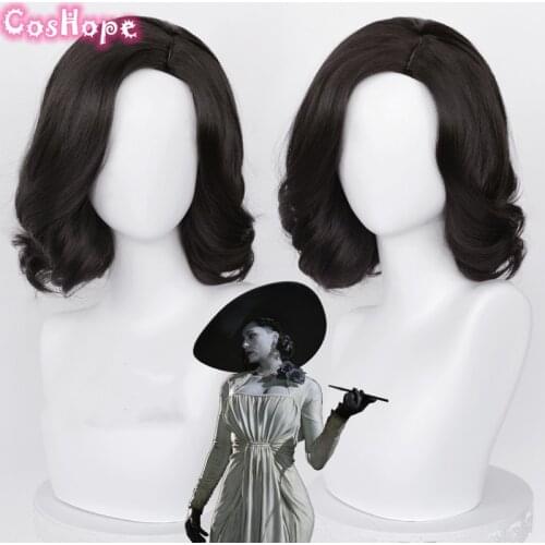 Alcina Dimitrescu Cosplay RE8 Cosplay Women 40cm Short Black Curly Wig Cosplay Anime Cosplay Wigs Heat Resistant Synthetic Wigs
