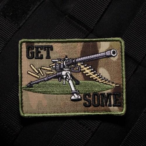 GET SOME Tactical Embroidery Patches Machine Gun Military Camouflage Badges For Backpack Hat Clothes Jacket Decor Applique