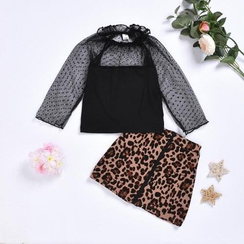 Explosion spring and autumn new fashion middle and small childrens lace shirt long-sleeve leopard print dress suit girl baby