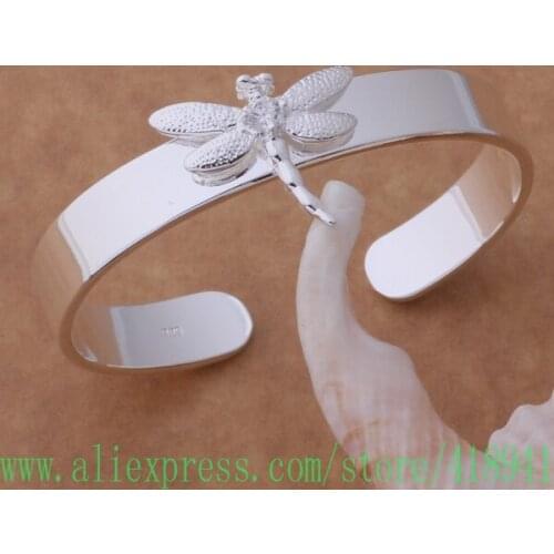 Silver Plated bangle bracelet, Silver Plated fashion jewelry Dragonfly bracele /dysampza azuajrba AB068
