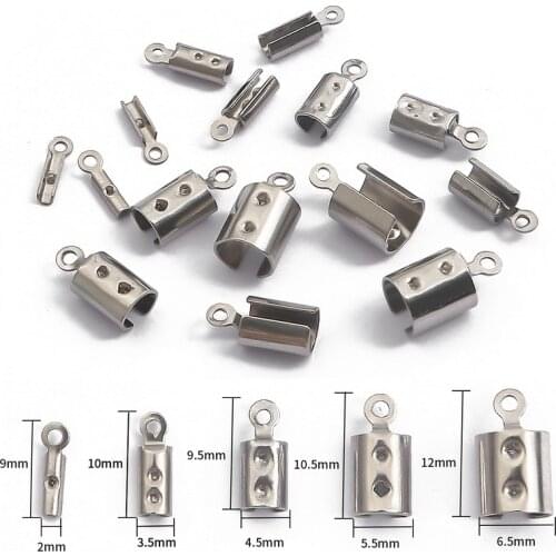 Stainless Steel Cords Crimp End Beads Caps Leather Clip Tip Fold Crimp Bead Bracelet Connectors For Jewelry Making Finding 30pc