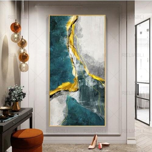 Nordic Morden Abstract Line Wall Art Canvas Painting Golden Blue Art Posters and Prints Wall Picture for Living Room Home Decor