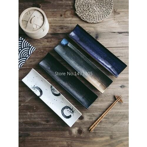 Sushi Plate Ceramic Rectangular Plate Creative Japanese Cuisine Pastry Plate Hand-painted Long Sashimi Plate Saury Plate