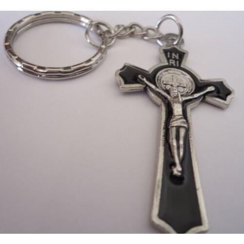 Vintage Silver Enamel Jesus Cross Charms KeyChain Bag Decoration For Keys Car DIY Bag Key Ring Handbag Friendship Gift