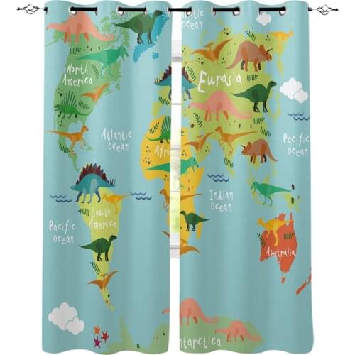 Dinosaur Map Toy Children Window Curtains Living Room Kitchen Curtains for Bedroom Left and Right Biparting Open Curtains