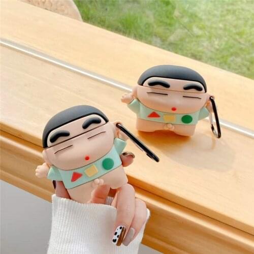 Funny Crayon Japan Anime Cartoon Earphone Case for Airpods 1 2 Pro Silicone 3D Headphone Protective Cover Case For airpods cove