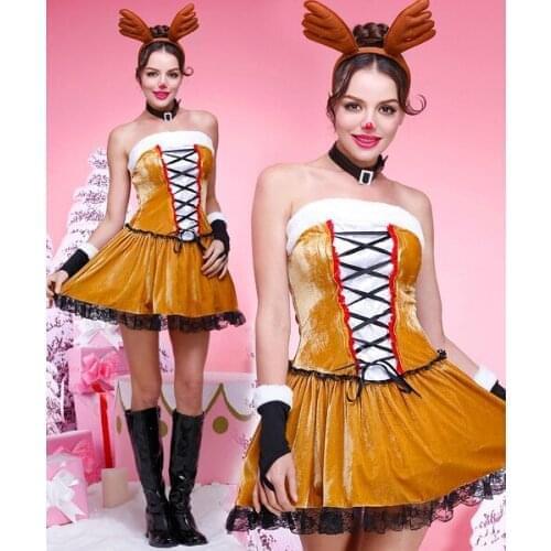 Women Sexy Davids Deer Elk Cospaly Dress Princesses Dress Halloween Masquerade Deguisement For Carnival Christmas Costumes