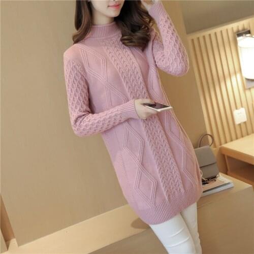 Ladies' Chunky Warm Turtleneck Fad Winter Ladies Sweater Pullover and Long Sleeve Knit Mini Sweater Dress