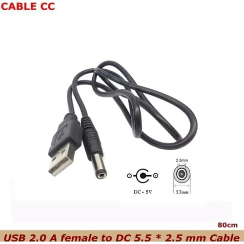 80cm USB 2.0 A Type Male to 5 5mm DC 5.5MM 2.5MM Power Plug Barrel Connector 5V Cable