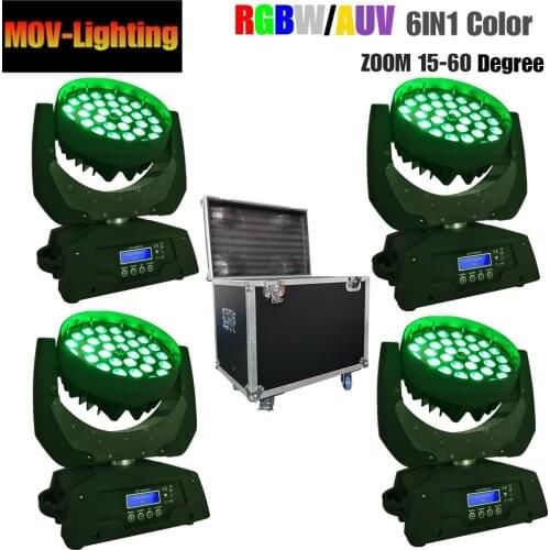 4pcs/lot flight case 36*18W 6in1 Led Moving Head Zoom Wash Beam Stage Disco Dj Lighting