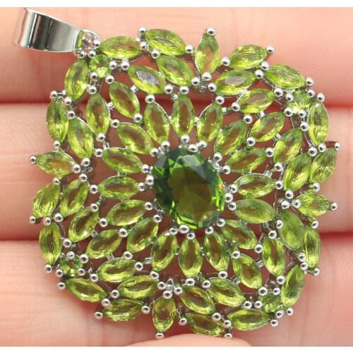 34x30mm Bohemia Design Created Multi Color Tourmaline Aquamarine Peridot White Bright Cubic Zircon Womans Silver Pendant